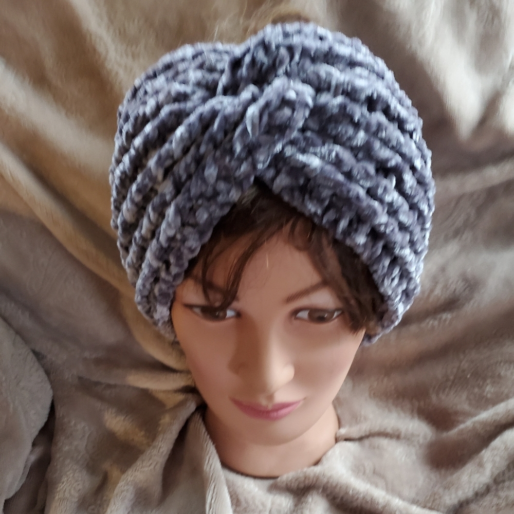Crocheted velvet adult headwarmer